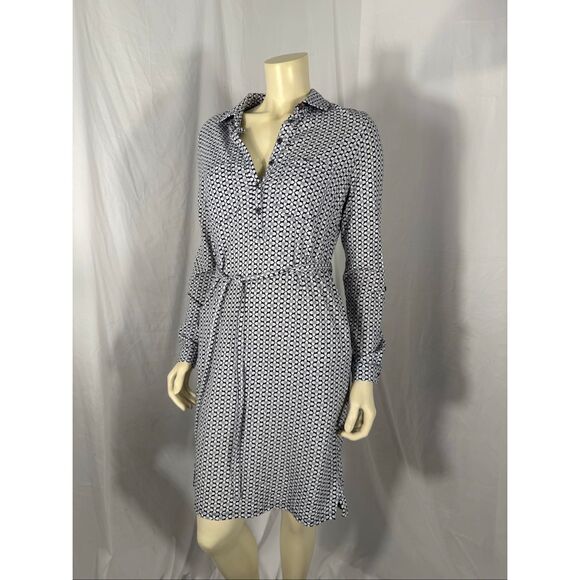 Boden Women’s US 6R Navy White Floral Shirt Dress Long Sleeve Collared Self Tie - Picture 1 of 11